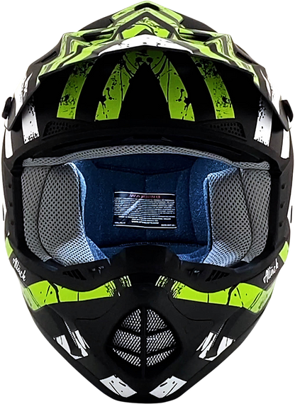 Bill's Exhausts AFX FX-17Y Attack helmet in matte black and green, large size, with aerodynamic design and clear visor.