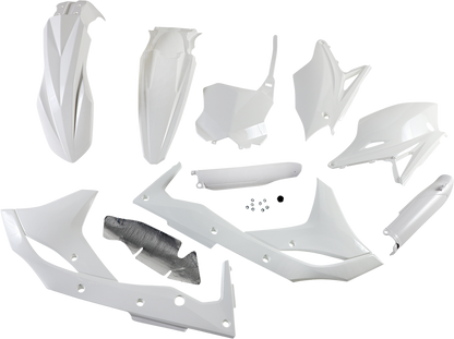 A white Acerbis full replacement body kit for motorcycles, showing the assembled body panels on a clean background.