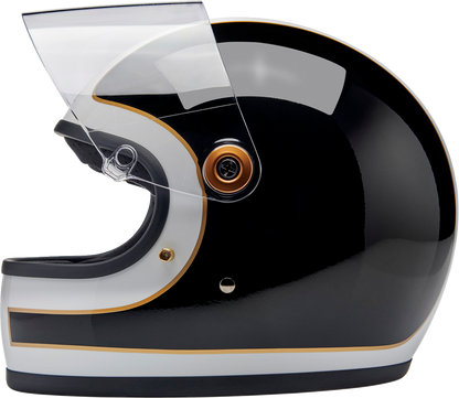BILTWELL Gringo S helmet in gloss white and black tracker design, 2XL size, with aerodynamic shape and ventilation details