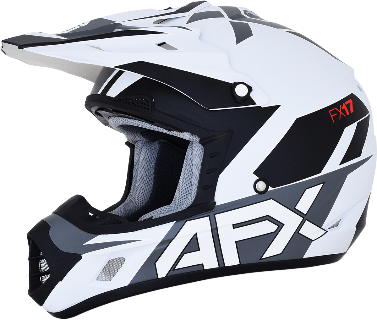 Bill's Exhausts AFX FX-17 motorcycle helmet in matte white with Aced design, large size, featuring a sleek, aerodynamic shape.