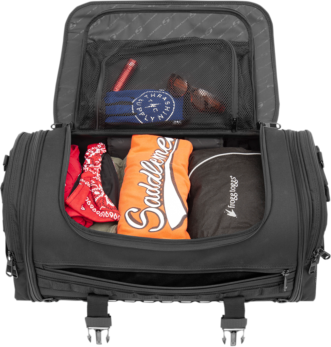 Bill's Exhausts SADDLEMEN TR3300 Tactical Deluxe Rack Bag seat with durable fabric and adjustable straps for motorcycle storage.