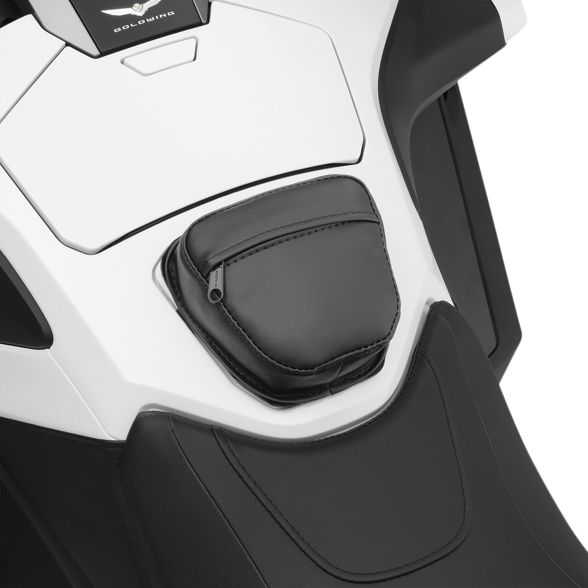 Bill's Exhausts SHOW CHROME gas tank pouch for Honda Gold Wing GL 1800 engine, chrome finish, secure mounting, compact design