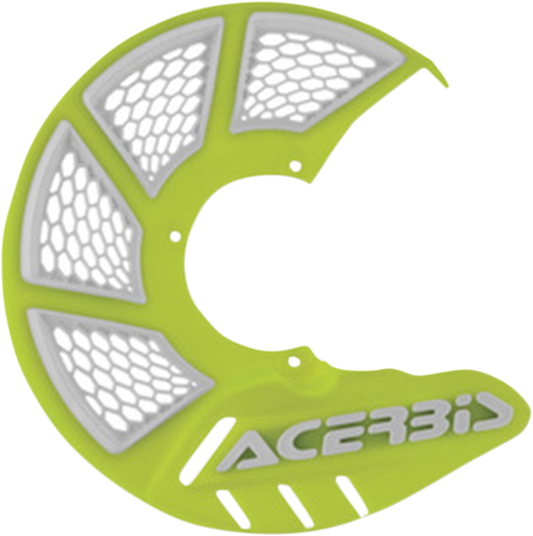 Acerbis X-Brake disc cover in fluorescent yellow and white, designed for motorcycle protection and style.