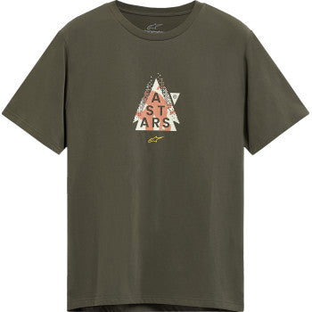 Bill's Exhausts Alpinstars Soloist CSF T-Shirt in military green, medium size, showing front view with logo and casual fit.