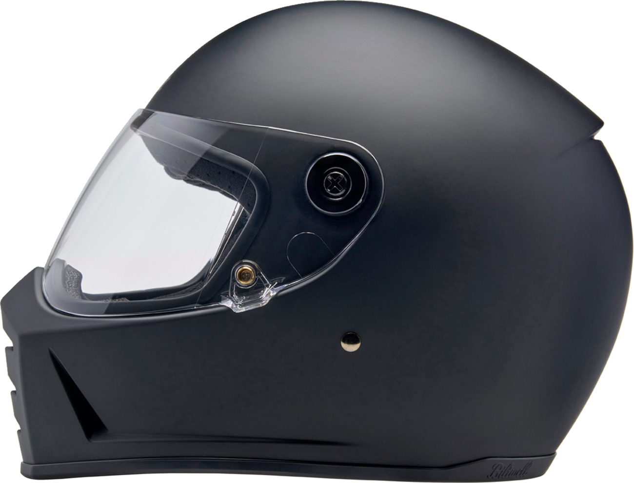 BILTWELL Lane Splitter helmet in flat black, large size, featuring a sleek motorcycle helmet design with ventilation and strap details.