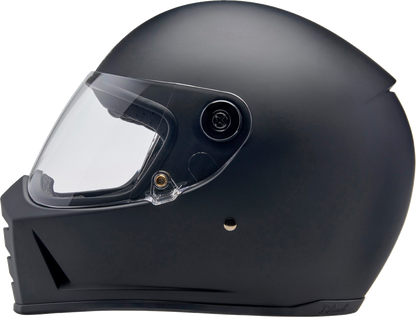 BILTWELL Lane Splitter helmet in flat black, large size, featuring a sleek motorcycle helmet design with ventilation and strap details.