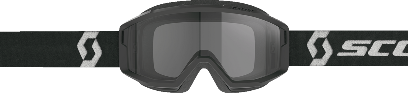 Scott Primal Sand Dust goggles in black and white with dark gray lenses, designed for outdoor and dust protection.