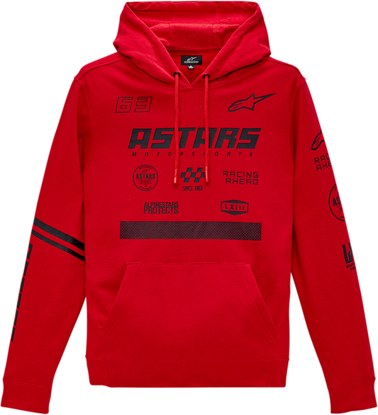 Red ALPINESTARS Multi Race Hoodie in XL, featuring branding and a casual hoodie design with a front pocket and hood.