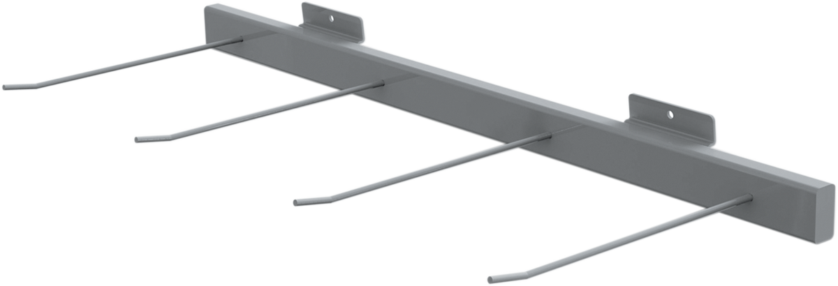 Bill's Exhausts ICON Slatwall display fixture with three hooks for organizing and showcasing products in retail settings.