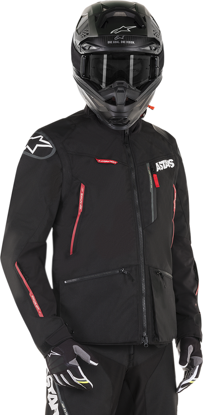 Black and red Alpinestars Venture-R jacket in medium size, showcasing the durable motorcycle jacket with brand logo and protective features.
