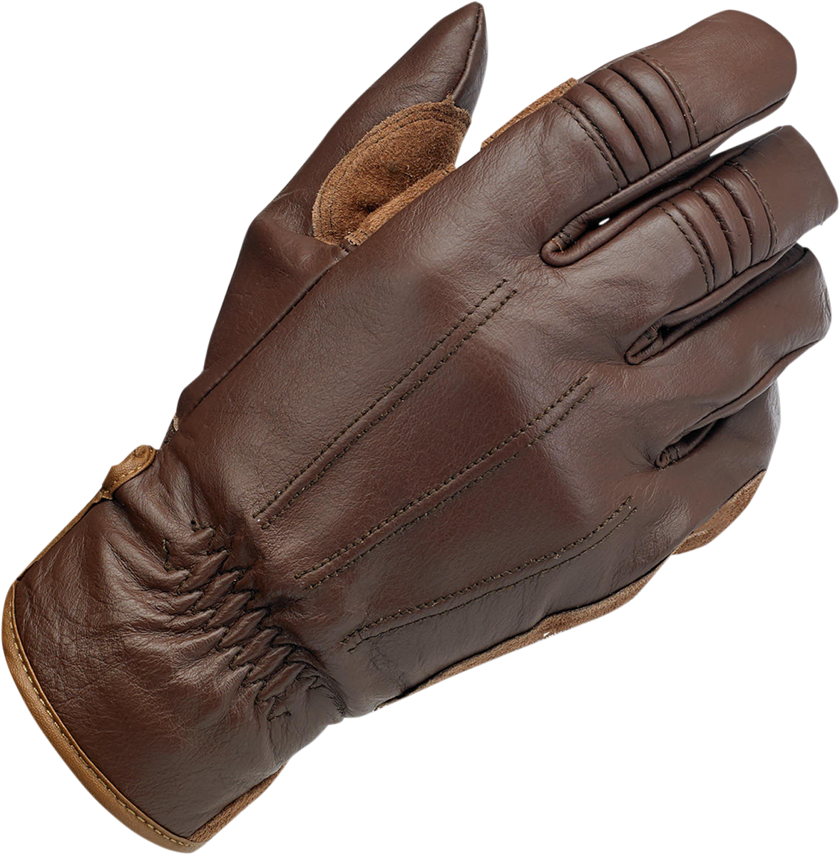 Bill's Exhausts Biltwell work gloves in chocolate suede, XS size, showing the textured suede material and glove design.