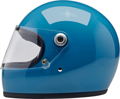 BILTWELL Gringo S helmet in gloss dove blue with XS size, featuring sleek aerodynamic design and safety visors.