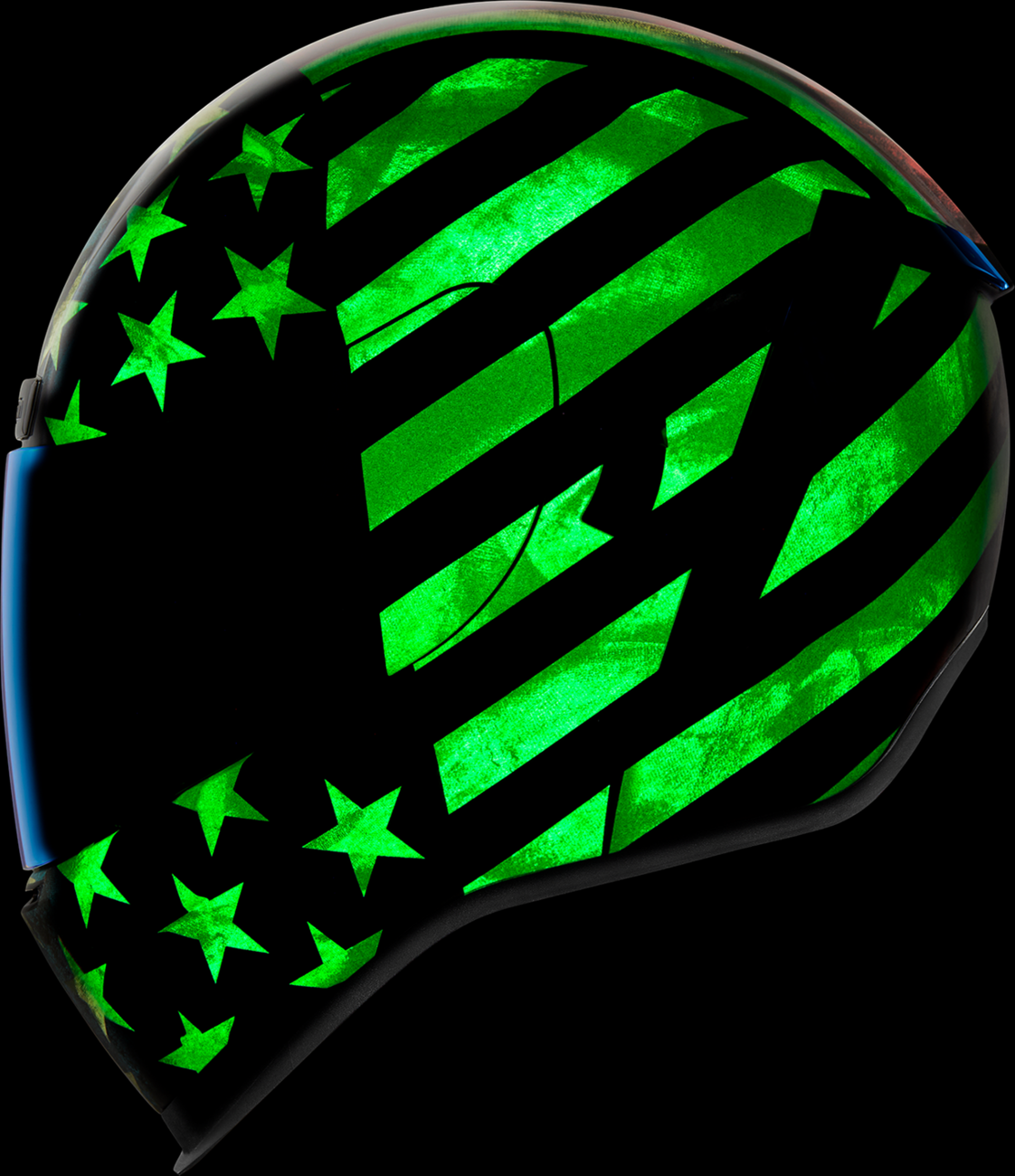Bill's Exhausts ICON Airform™ Helmet Old Glory 2XL helmet with patriotic red, white, and blue design and clear face shield.