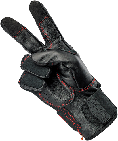 Red BILTWELL Borrego Gloves in XL size by Bill's Exhausts, showcasing durable motorcycle gloves with redline details.