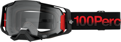 Bill's Exhausts 100% Armega Tzar goggles with clear lenses, lightweight design, and secure fit for motocross and off-road riding.