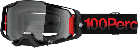Bill's Exhausts 100% Armega Tzar goggles with clear lenses, lightweight design, and secure fit for motocross and off-road riding.