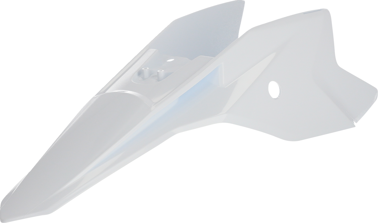White Acerbis rear fender side cowling for motorcycle, featuring sleek body design, on a plain background.