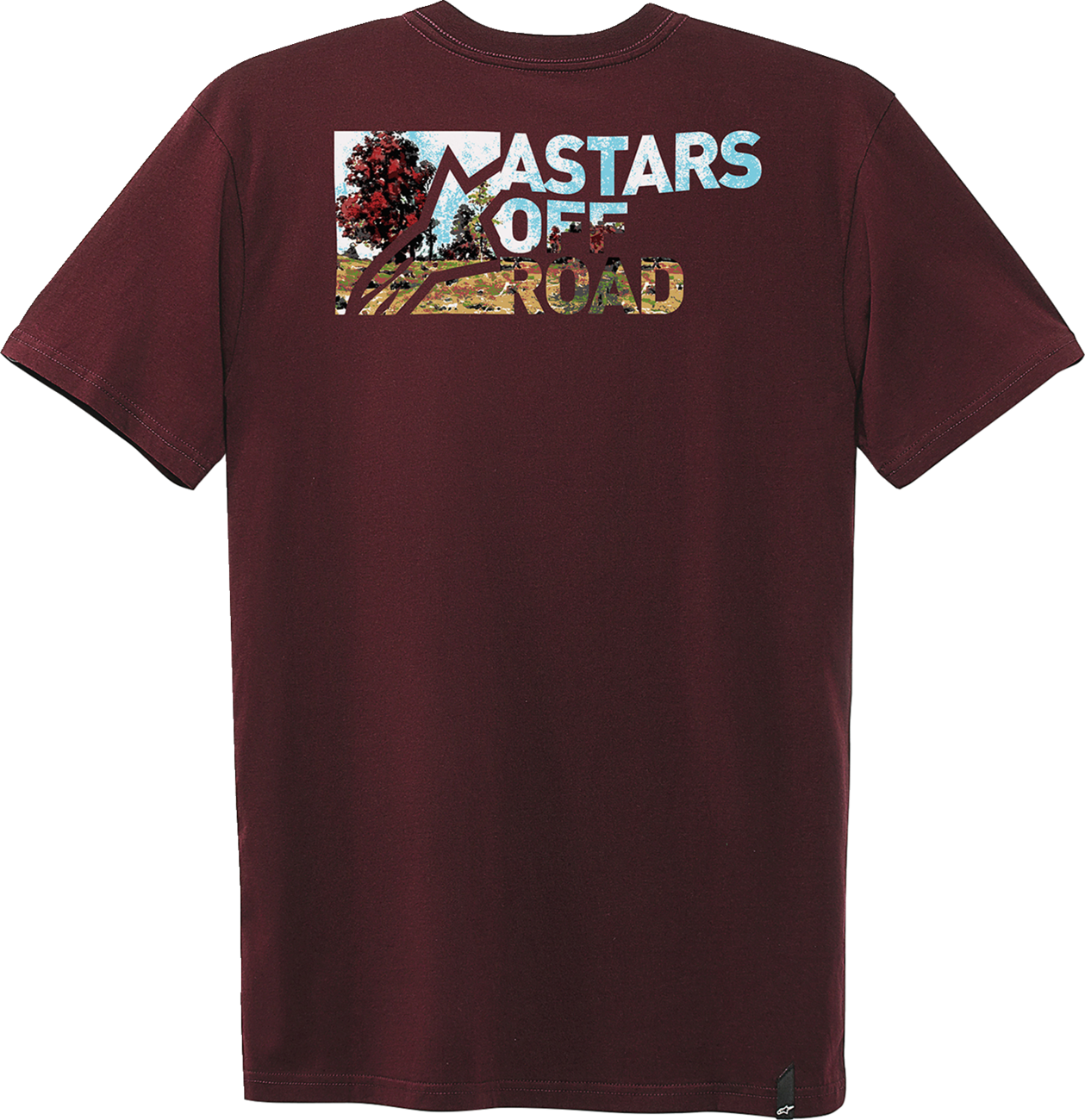 Alpinestars maroon painted T-shirt in 2XL, casual fit with graphic design, showcasing front view of the Bill's Exhausts branded T-shirt.