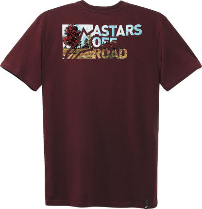Alpinestars maroon painted T-shirt in 2XL, casual fit with graphic design, showcasing front view of the Bill's Exhausts branded T-shirt.