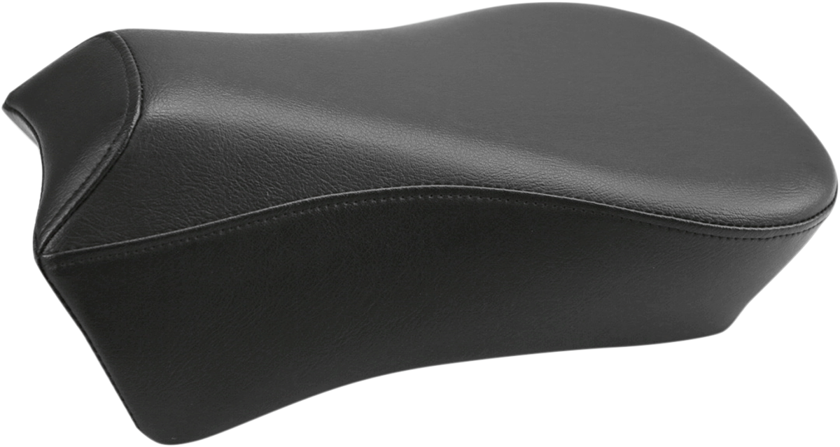 Black Saddlemens Heels Down Touring Pillion Pad seat for motorcycles, plain design, designed for comfort and durability.