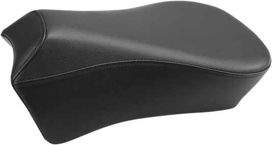 Black Saddlemens Heels Down Touring Pillion Pad seat for motorcycles, plain design, designed for comfort and durability.