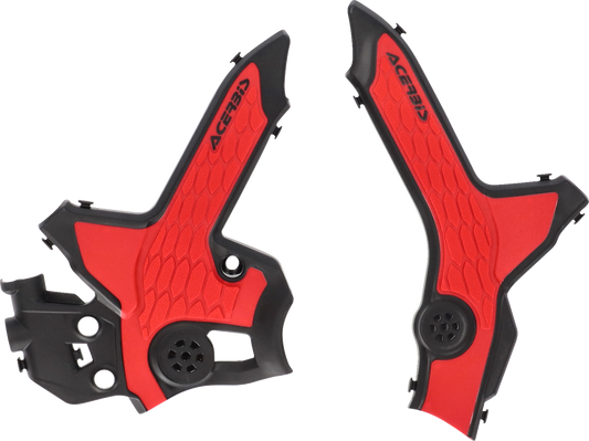 Acerbis X-Grip frame guards in black and red for CRF300 motorcycle, mounted on bike frame, protective body accessories.