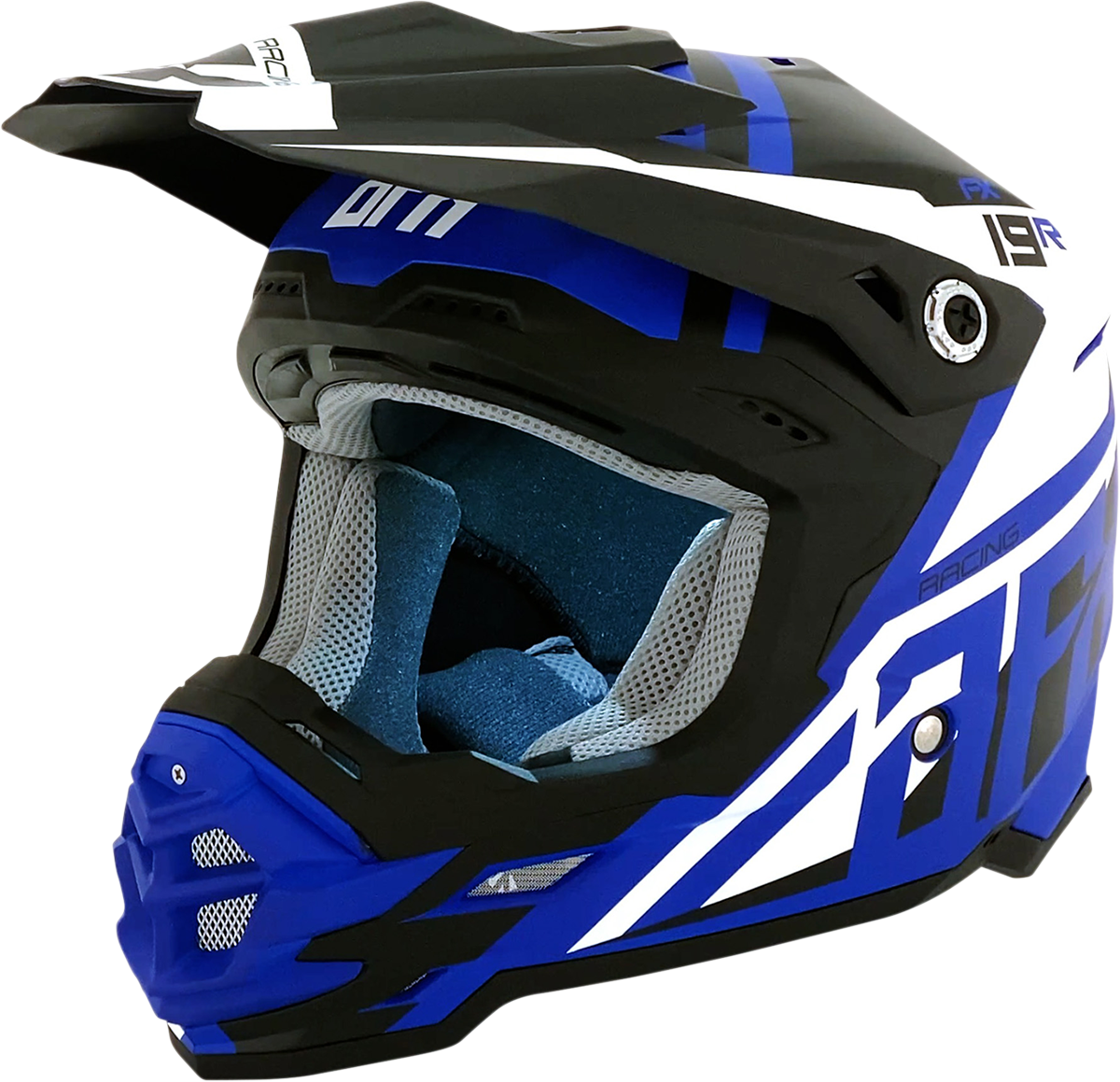 Bill's Exhausts AFX FX-19R racing helmet in matte blue, small size, with aerodynamic design and clear visor.