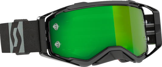 Scott Prospect goggles in black and gray with green chrome lens, designed for motorcycle engine protection from Bill's Exhausts.