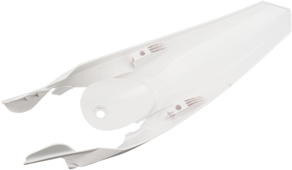 A white OEM Acerbis rear fender for motorcycle, designed as a body part with a smooth, curved shape and mounting points.