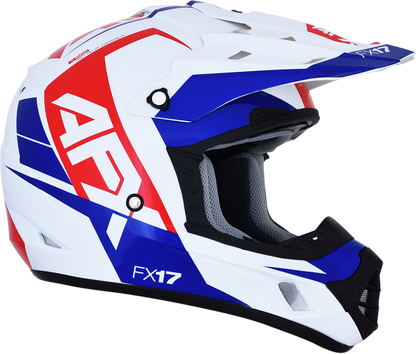 Bill's Exhausts AFX FX-17 helmet in red, white, and blue, large size, showing front view with helmet's colorful design.