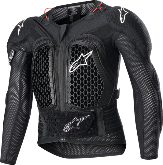 Alpinestars Youth Bionic Action V2 protective jacket in black, size small/medium, with padded bionic armor and adjustable straps.