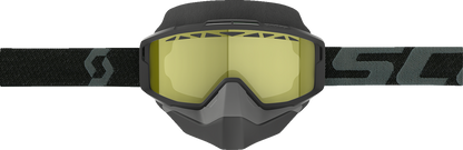 Scott Split Snow Goggles OTG in black and yellow with adjustable strap and clear lenses, designed for winter sports protection.