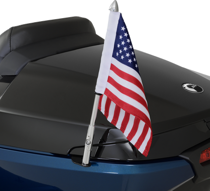 Bill's Exhausts SHOW CHROME Folding Flag Pole engine part, left side model 41-203L, with chrome finish and foldable design.