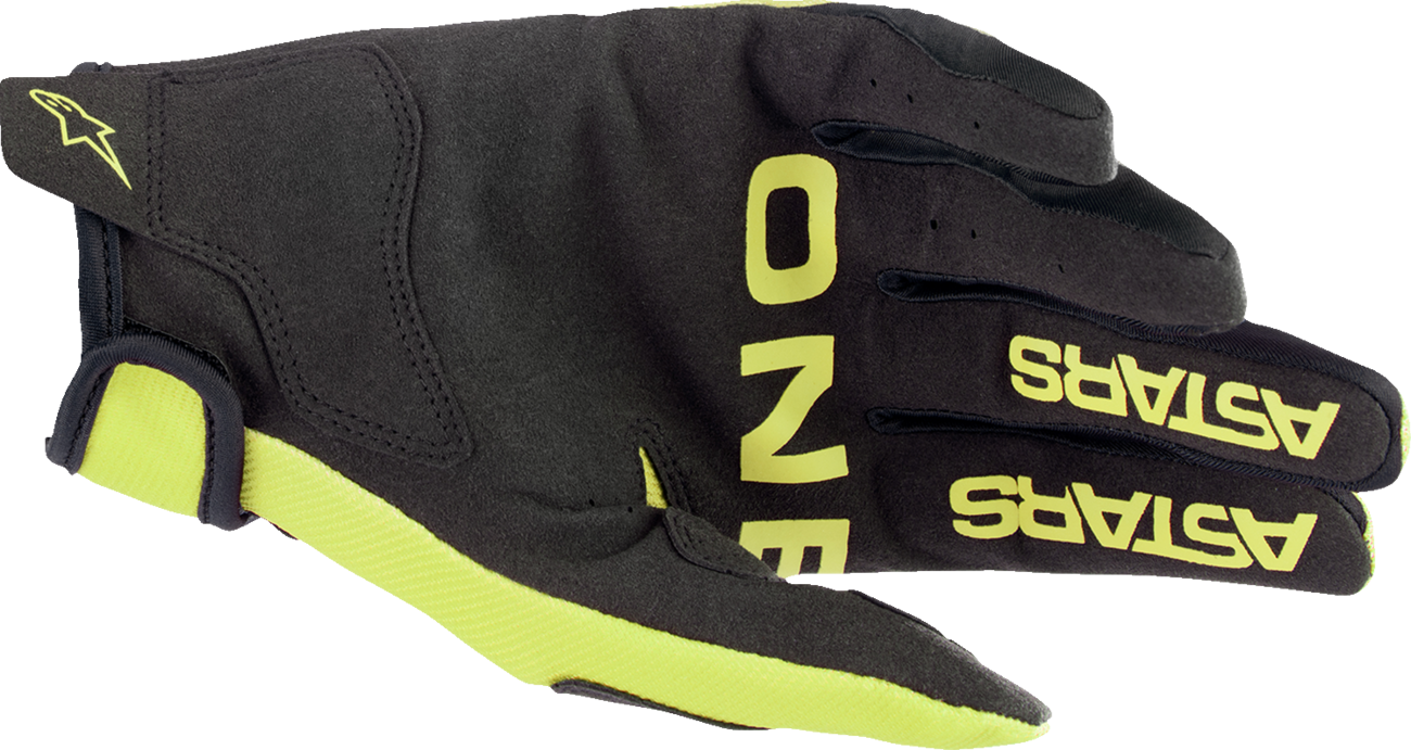 Alpinestars Radar gloves in Fluo Yellow and Black, 2XL, featuring protective padding and sporty design for motorcycle riding.