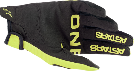 Alpinestars Radar gloves in Fluo Yellow and Black, 2XL, featuring protective padding and sporty design for motorcycle riding.