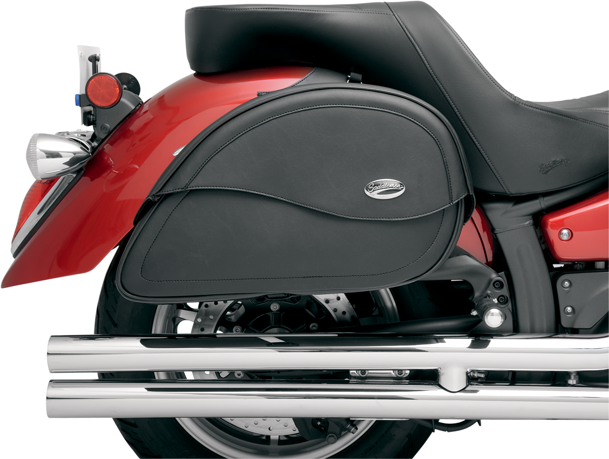 Bill's Exhausts Cruis'n Teardrop Saddlebag for motorcycle seats, featuring durable leather and classic teardrop design.