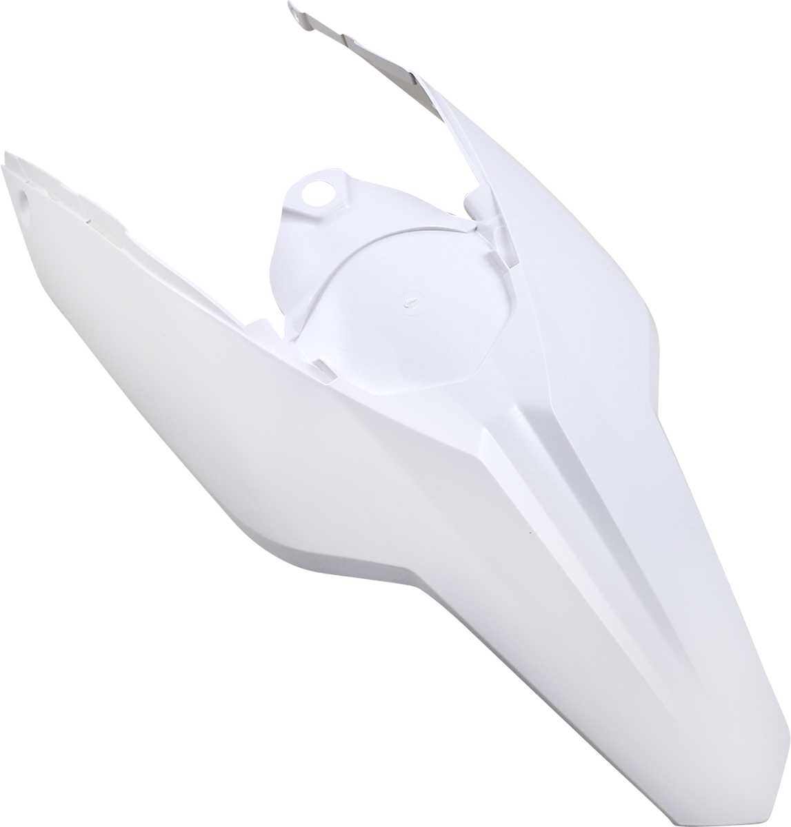 Acerbis rear fender in white for motorcycle, designed for durable body protection, featuring the Acerbis logo and mounting points.