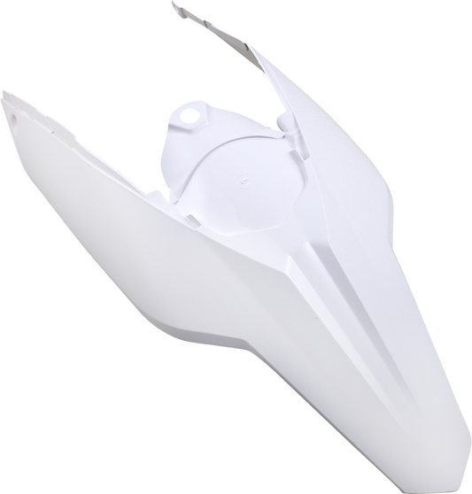 Acerbis rear fender in white for motorcycle, designed for durable body protection, featuring the Acerbis logo and mounting points.