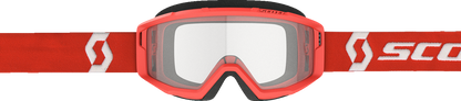 Scott Primal goggles in red with clear lenses, designed for engine protection and visibility, branded by Bill's Exhausts.