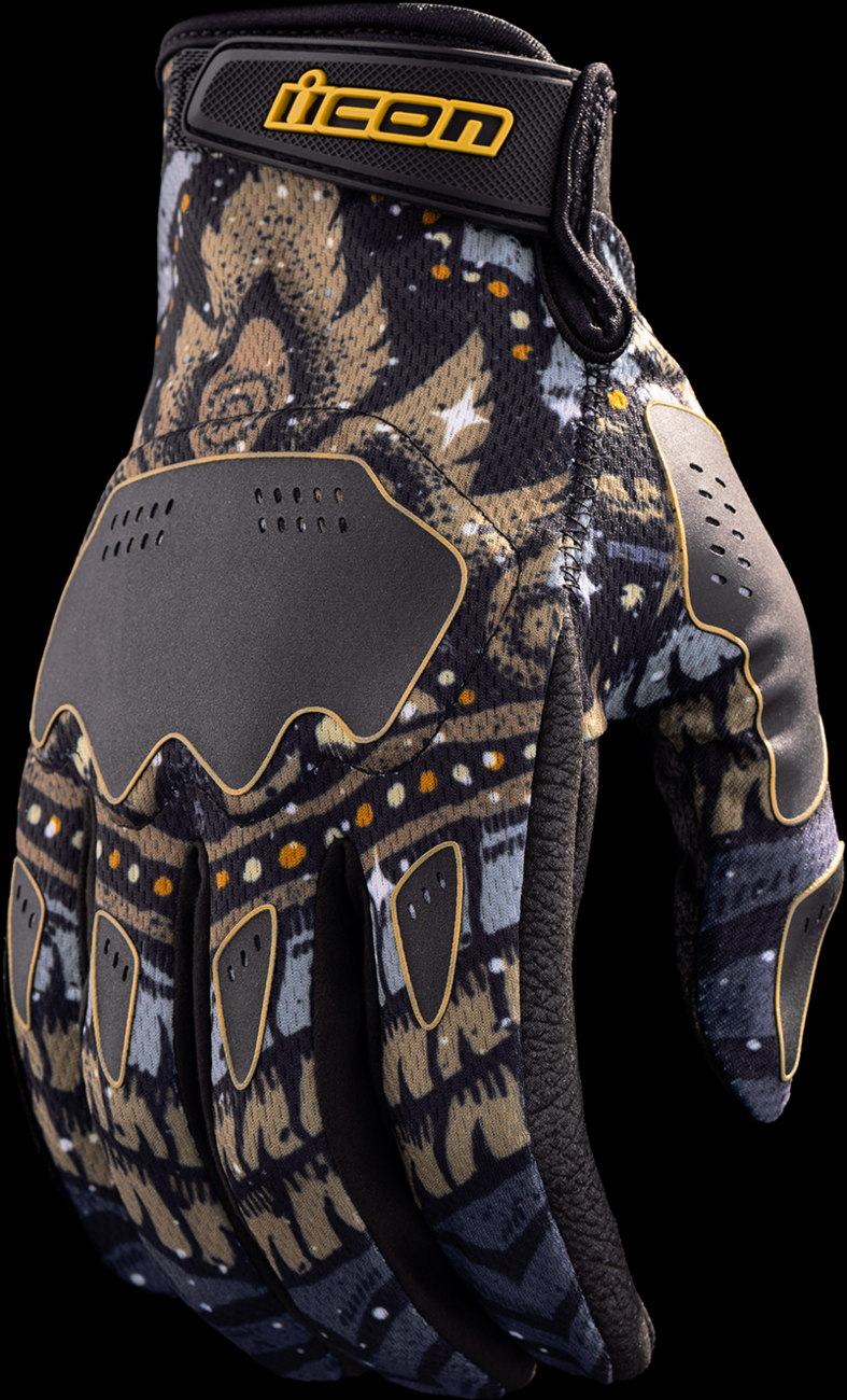 Black ICON Hooligan Daytripper™ gloves in small size, featuring durable, protective motorcycle gloves from Bill's Exhausts.