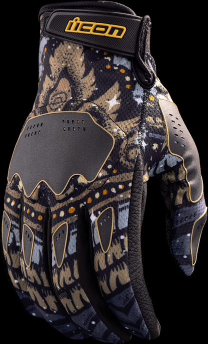 Black ICON Hooligan Daytripper™ gloves in small size, featuring durable, protective motorcycle gloves from Bill's Exhausts.