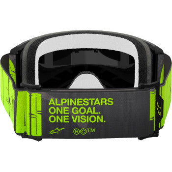 Alpinestars Vision 5 Goggle with charcoal/yellow fluo frame and silver mirror lenses, designed for motorcycling or sports use.