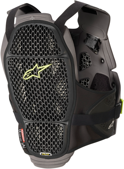 Alpinestars A-4 Max Chest Guard in black, anthracite, and yellow fluo for XS/S, protective motorcycle gear.