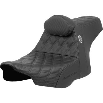 SADDLEMEN Pro Series SDC performance motorcycle seat with lattice stitch, gripper surface, backrest, designed for FLH/FLT 2023-2024 bikes