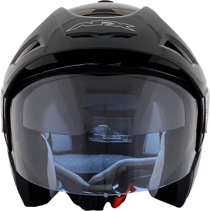 Gloss black AFX FX-50 motorcycle helmet in XS size, featuring a sleek design and clear visor.