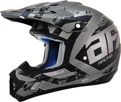 Frost gray and matte black AFX FX-17Y Attack helmet in small size, featuring a sleek motorcycle helmet design with ventilation vents.