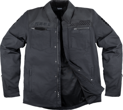 Black ICON Upstate Canvas National Jacket in 2XL from Bill's Exhausts, showing the front view with detailed canvas fabric.