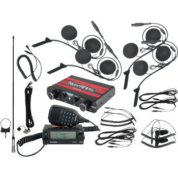 Bill's Exhausts NAVATLAS 4-seat intercom and radio helmet headset kit in black, designed for motorcycle communication systems.