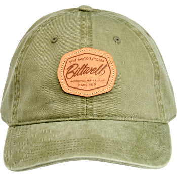 Bill's Exhausts BILTWELL RMHF hat in light olive, stylish casual hat with a curved brim and adjustable strap.