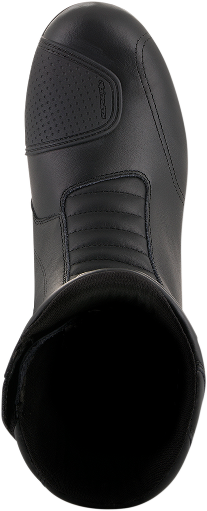 Black Alpinestars Andes v2 Drystar motorcycle boots in US 9.5 size, with sturdy design and reinforced toe and ankle protection.